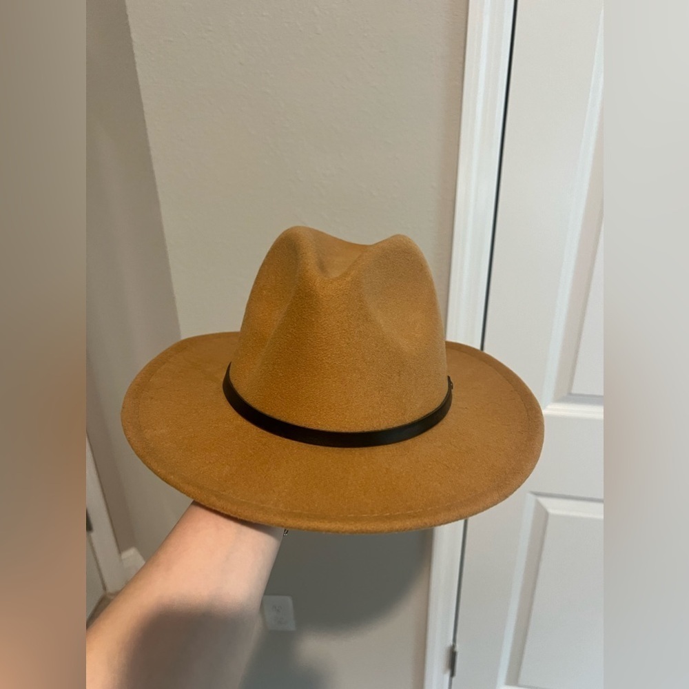 New Beige Tan Classic Wide Brim Panama Hat Belt Buckle Wool Fedora Floppy